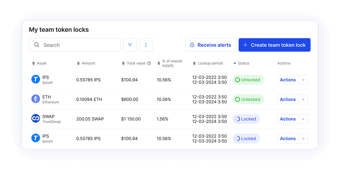 Team Token Lock Service and Provider App