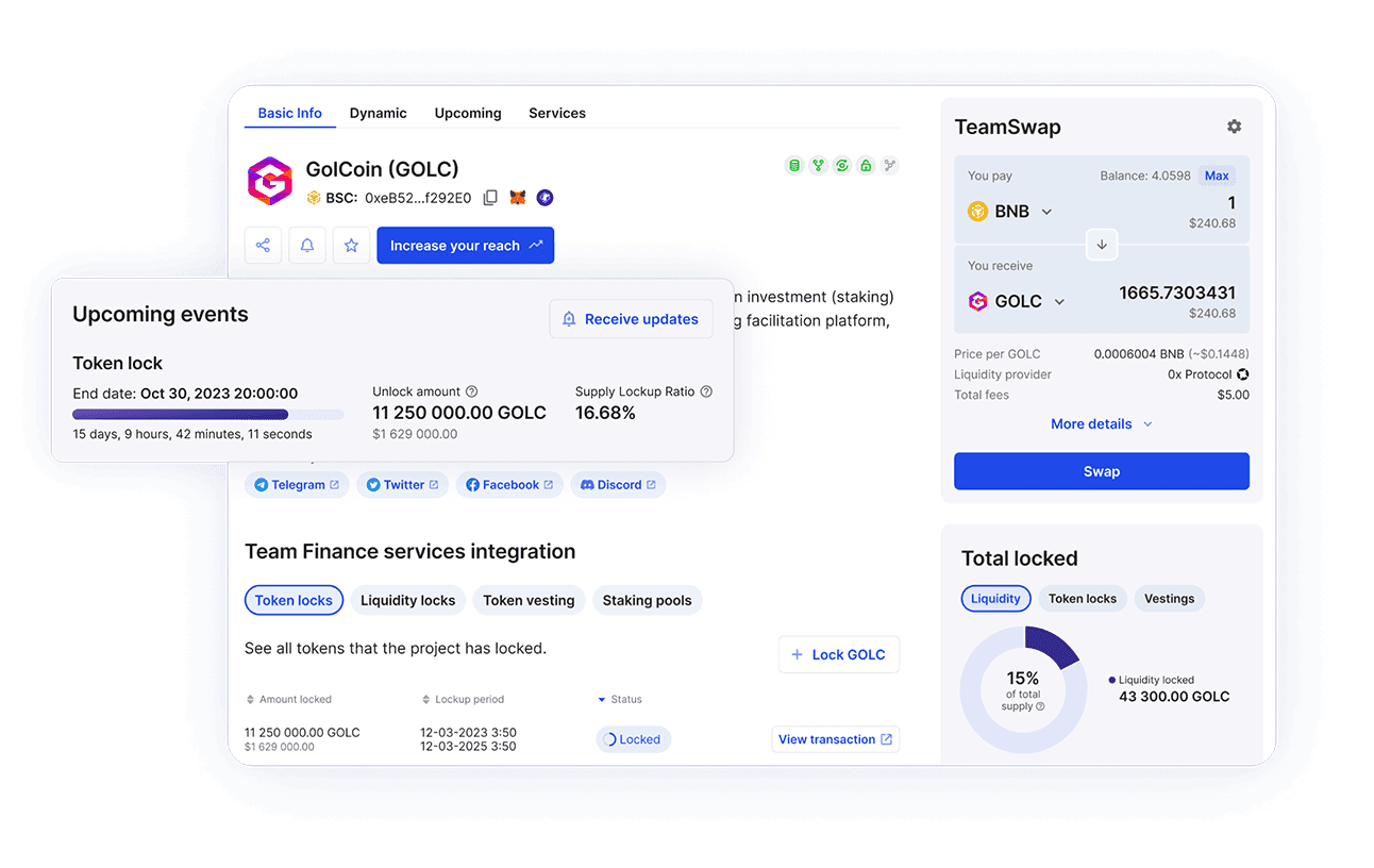 Total Locked, Liquidity Provider, Staking and Coin Information