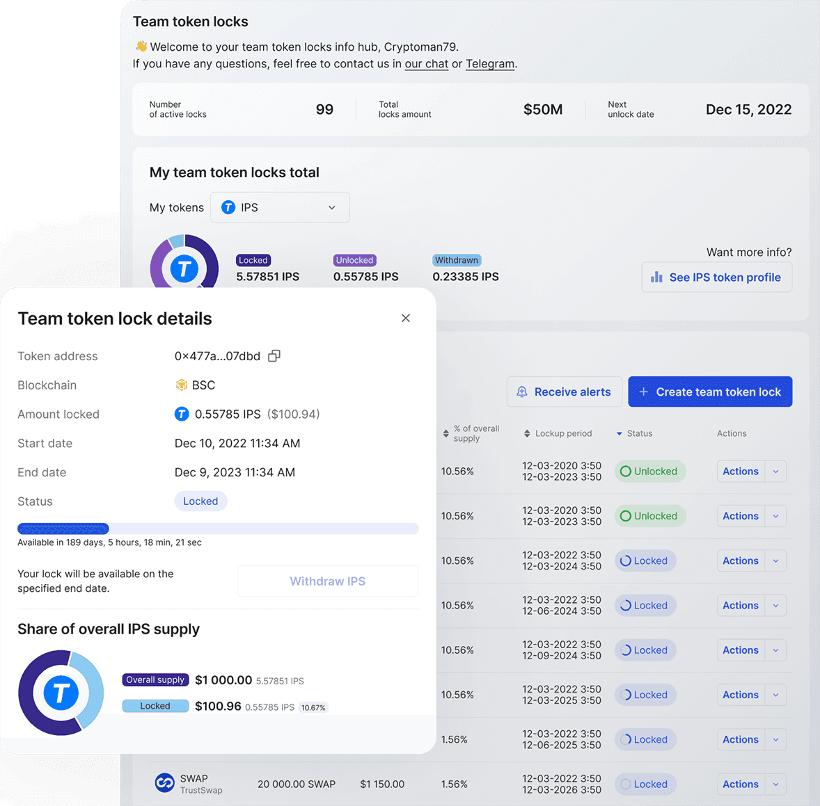 Token Lock Tool and Provider Dashboard