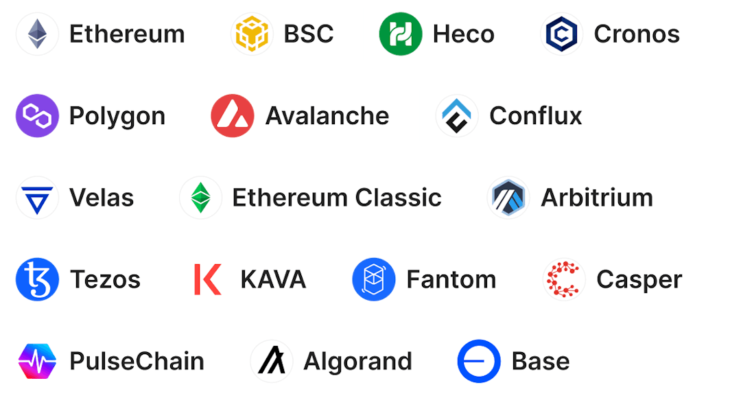 Eth, Bsc, Base, Avax, Polygon and more blockchains
