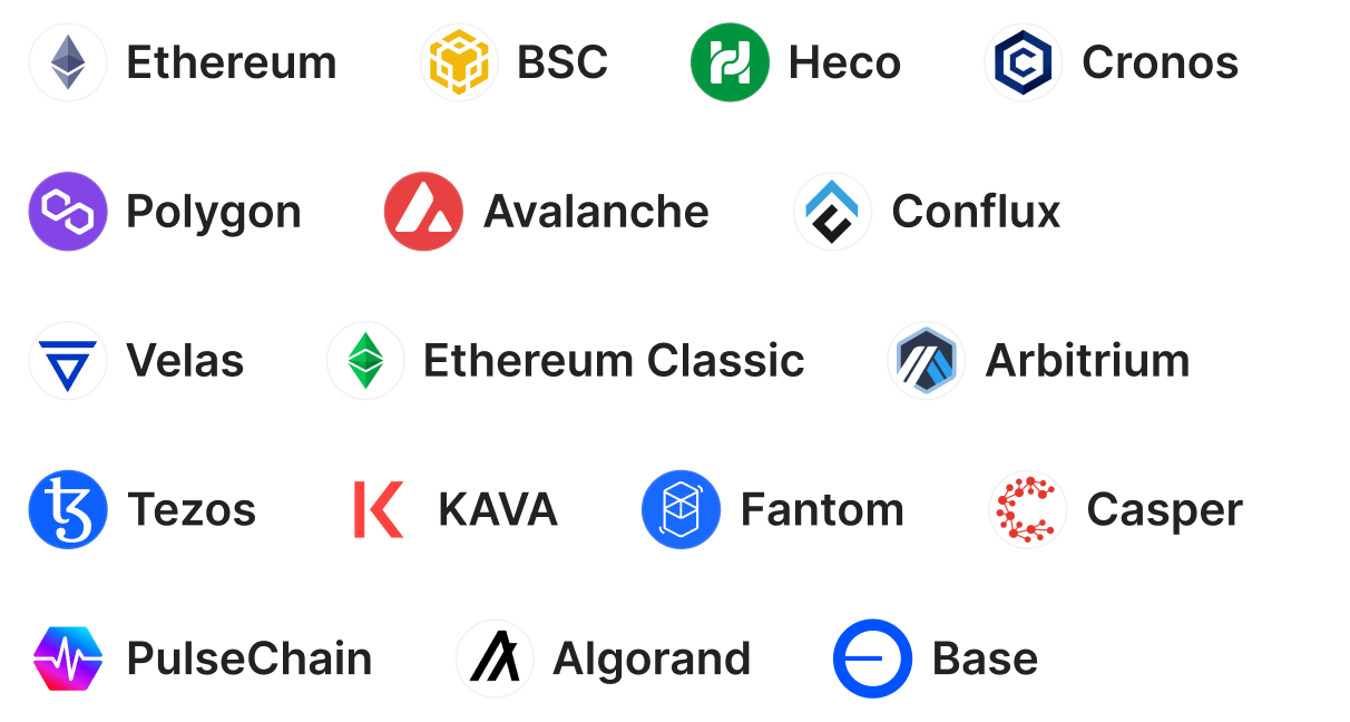 Eth, Bsc, Base, Avax, Polygon and more blockchains