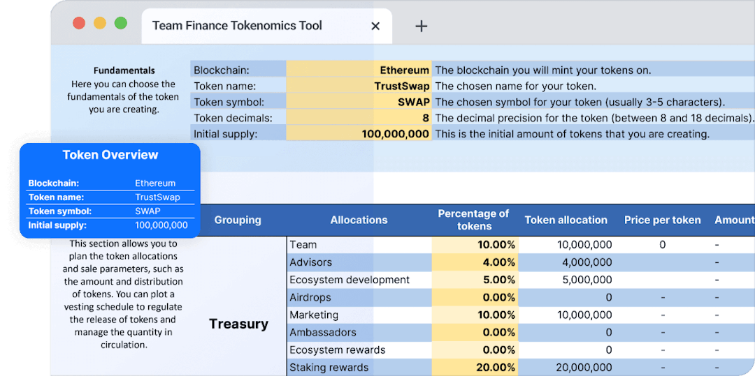 DeFi Tokenomics Tool with Token Overview Information for Blockchain